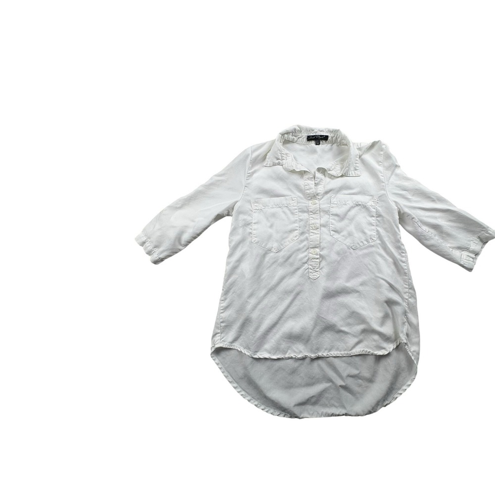 Velvet Heart White Hi-Low Button Front Blouse XS 3/4 Sleeve Pockets